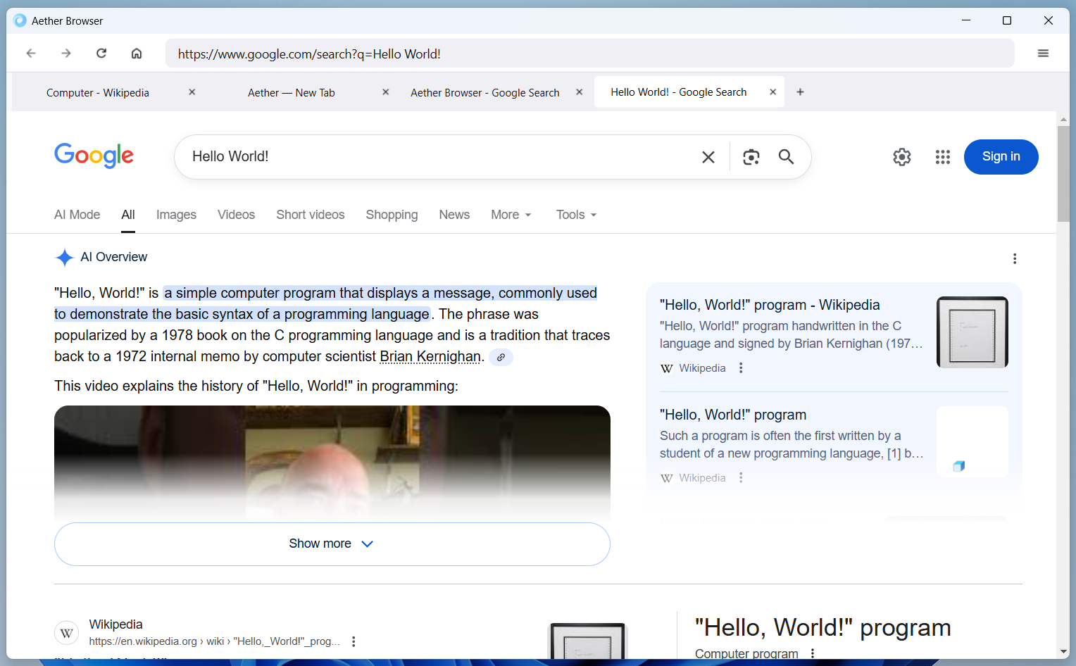 Aether Browser Interface